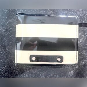 Kate spade black and cream striped mini wallet